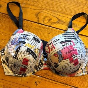 Newspaper Print Bra with Black Straps